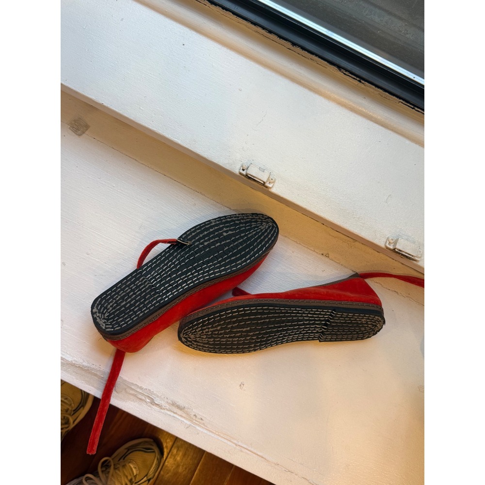 Viani Milano x Lilly Sisto Red Velvet Mary Jane Ankle Strap Flats Shoes - Picture 5 of 5